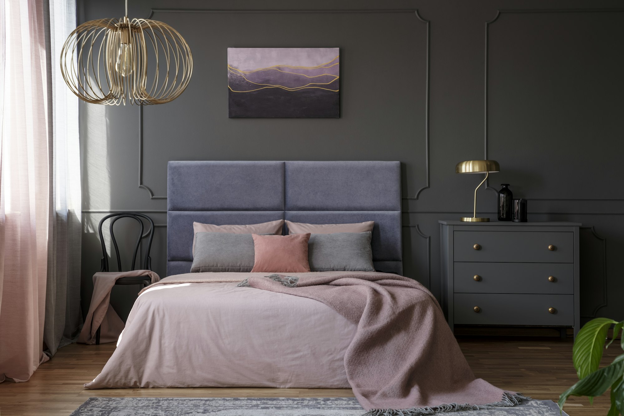 Elegant pastel bedroom interior